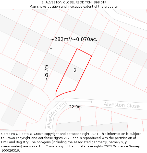 2, ALVESTON CLOSE, REDDITCH, B98 0TF: Plot and title map