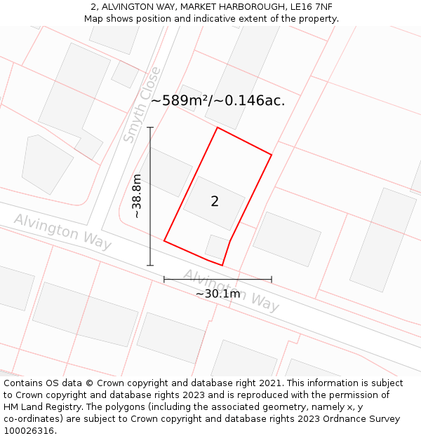 2, ALVINGTON WAY, MARKET HARBOROUGH, LE16 7NF: Plot and title map