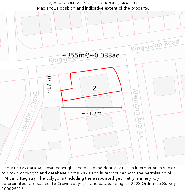 2, ALWINTON AVENUE, STOCKPORT, SK4 3PU: Plot and title map