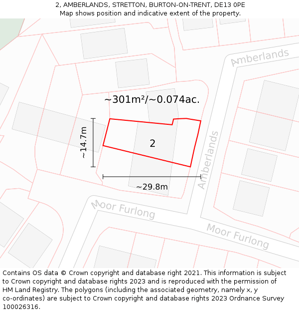 2, AMBERLANDS, STRETTON, BURTON-ON-TRENT, DE13 0PE: Plot and title map