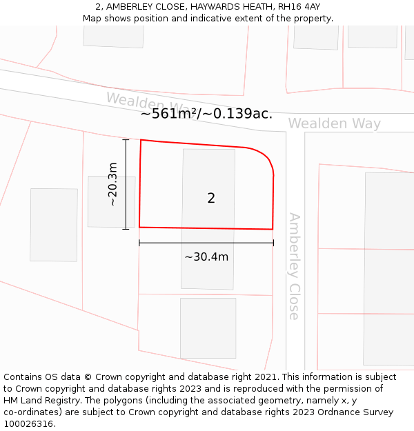 2, AMBERLEY CLOSE, HAYWARDS HEATH, RH16 4AY: Plot and title map