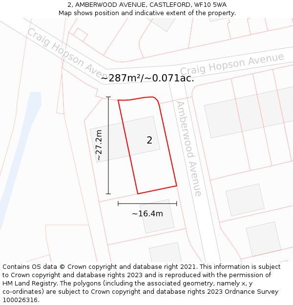 2, AMBERWOOD AVENUE, CASTLEFORD, WF10 5WA: Plot and title map