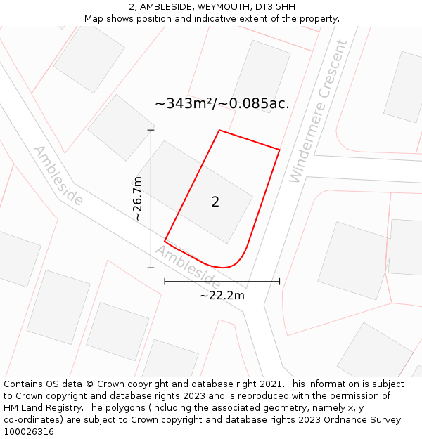 2, AMBLESIDE, WEYMOUTH, DT3 5HH: Plot and title map