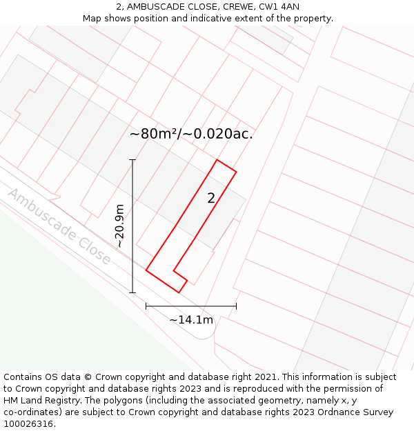 2, AMBUSCADE CLOSE, CREWE, CW1 4AN: Plot and title map