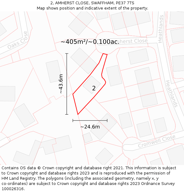 2, AMHERST CLOSE, SWAFFHAM, PE37 7TS: Plot and title map