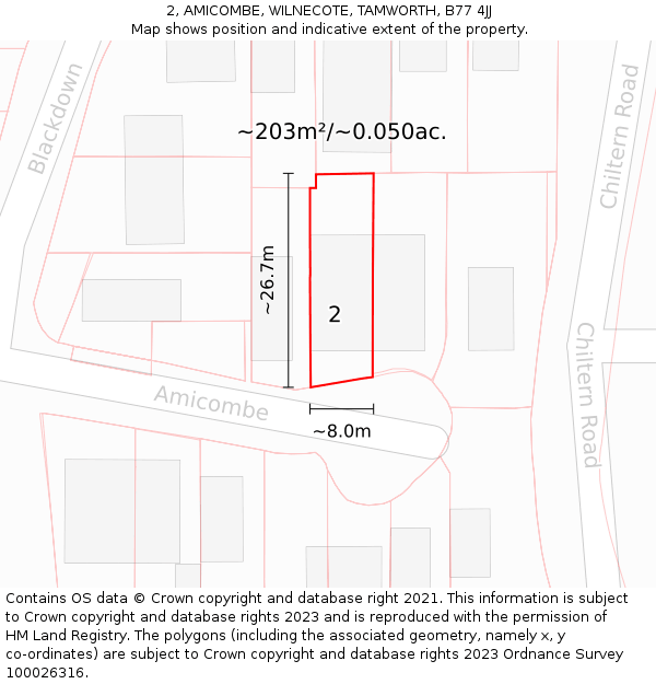 2, AMICOMBE, WILNECOTE, TAMWORTH, B77 4JJ: Plot and title map