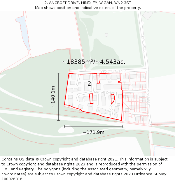 2, ANCROFT DRIVE, HINDLEY, WIGAN, WN2 3ST: Plot and title map