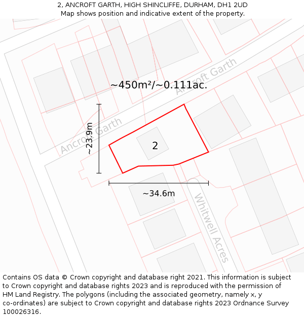 2, ANCROFT GARTH, HIGH SHINCLIFFE, DURHAM, DH1 2UD: Plot and title map