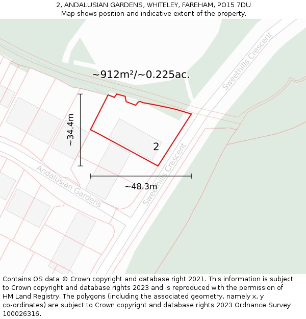 2, ANDALUSIAN GARDENS, WHITELEY, FAREHAM, PO15 7DU: Plot and title map