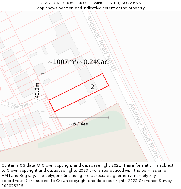 2, ANDOVER ROAD NORTH, WINCHESTER, SO22 6NN: Plot and title map