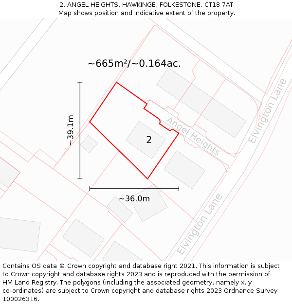 2, ANGEL HEIGHTS, HAWKINGE, FOLKESTONE, CT18 7AT: Plot and title map