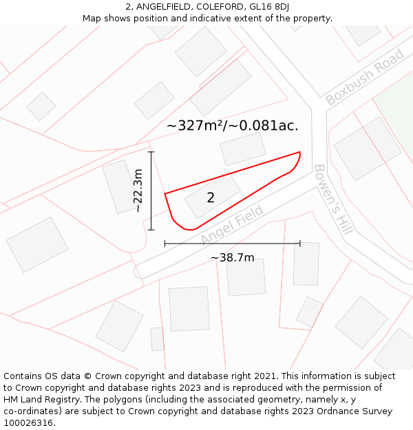 2, ANGELFIELD, COLEFORD, GL16 8DJ: Plot and title map