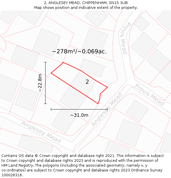 2, ANGLESEY MEAD, CHIPPENHAM, SN15 3UB: Plot and title map