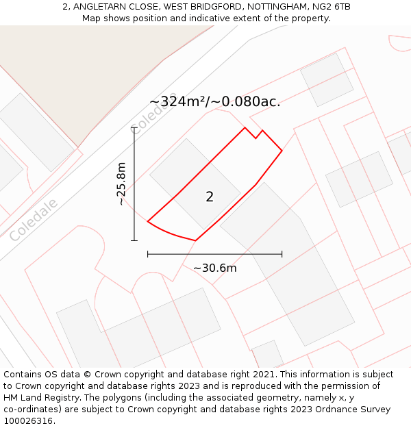 2, ANGLETARN CLOSE, WEST BRIDGFORD, NOTTINGHAM, NG2 6TB: Plot and title map