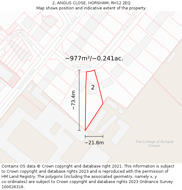 2, ANGUS CLOSE, HORSHAM, RH12 2EQ: Plot and title map