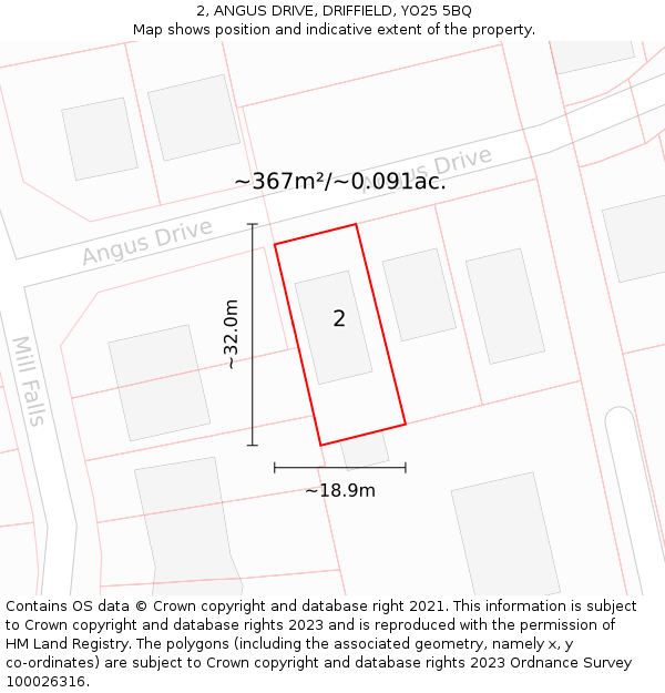 2, ANGUS DRIVE, DRIFFIELD, YO25 5BQ: Plot and title map