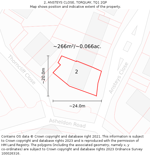 2, ANSTEYS CLOSE, TORQUAY, TQ1 2QP: Plot and title map