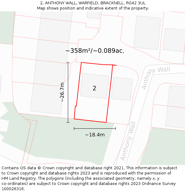 2, ANTHONY WALL, WARFIELD, BRACKNELL, RG42 3UL: Plot and title map