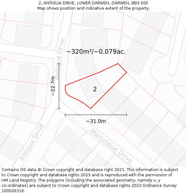 2, ANTIGUA DRIVE, LOWER DARWEN, DARWEN, BB3 0SF: Plot and title map