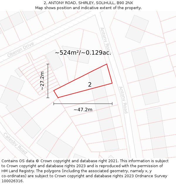 2, ANTONY ROAD, SHIRLEY, SOLIHULL, B90 2NX: Plot and title map