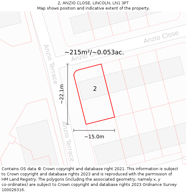 2, ANZIO CLOSE, LINCOLN, LN1 3PT: Plot and title map