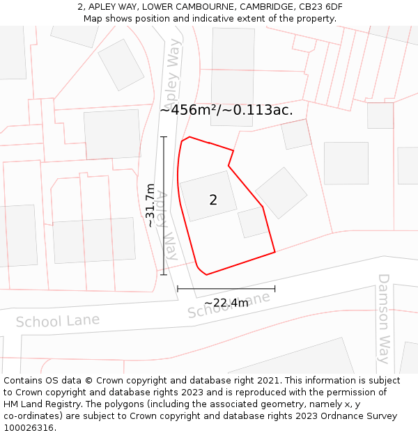 2, APLEY WAY, LOWER CAMBOURNE, CAMBRIDGE, CB23 6DF: Plot and title map