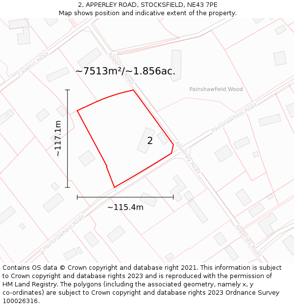 2, APPERLEY ROAD, STOCKSFIELD, NE43 7PE: Plot and title map