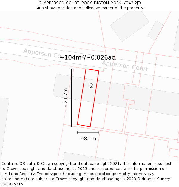 2, APPERSON COURT, POCKLINGTON, YORK, YO42 2JD: Plot and title map