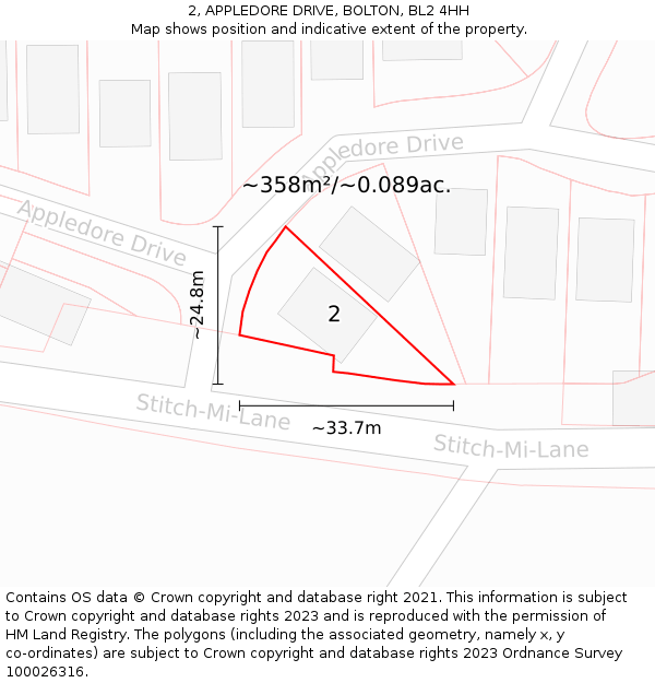 2, APPLEDORE DRIVE, BOLTON, BL2 4HH: Plot and title map