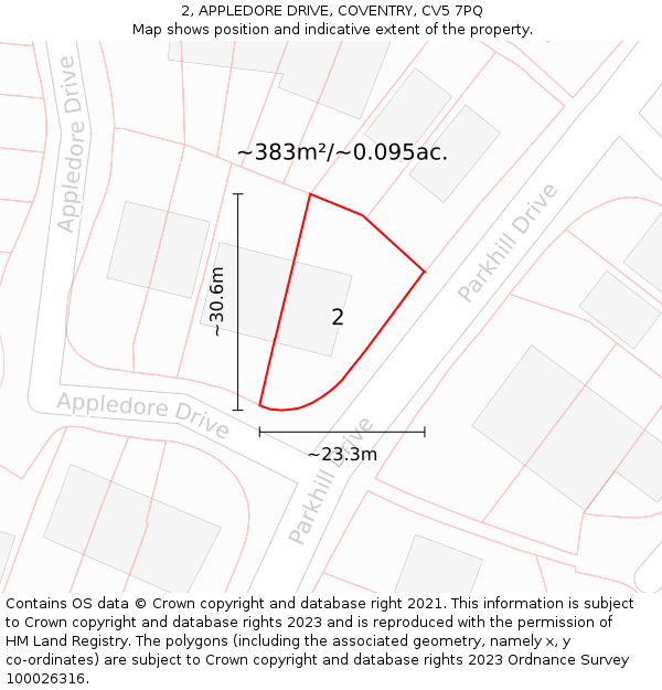 2, APPLEDORE DRIVE, COVENTRY, CV5 7PQ: Plot and title map