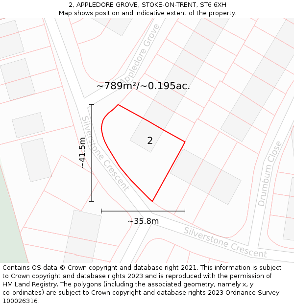 2, APPLEDORE GROVE, STOKE-ON-TRENT, ST6 6XH: Plot and title map