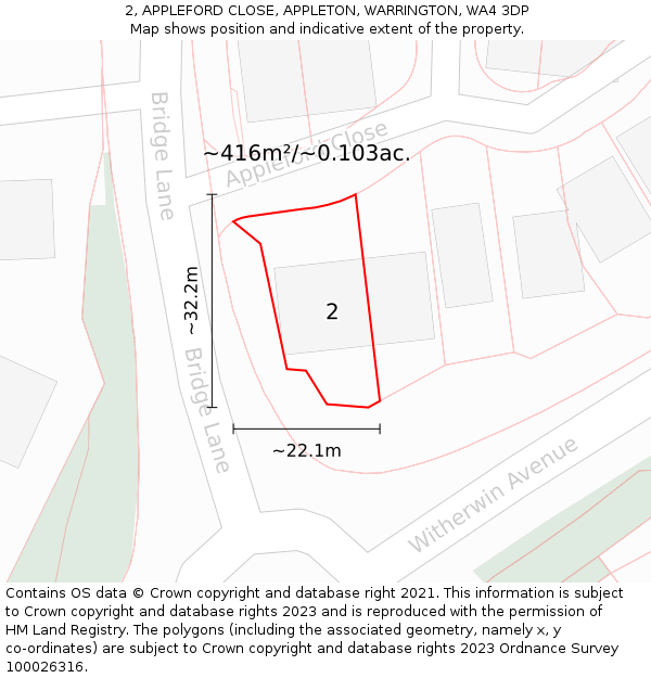 2, APPLEFORD CLOSE, APPLETON, WARRINGTON, WA4 3DP: Plot and title map