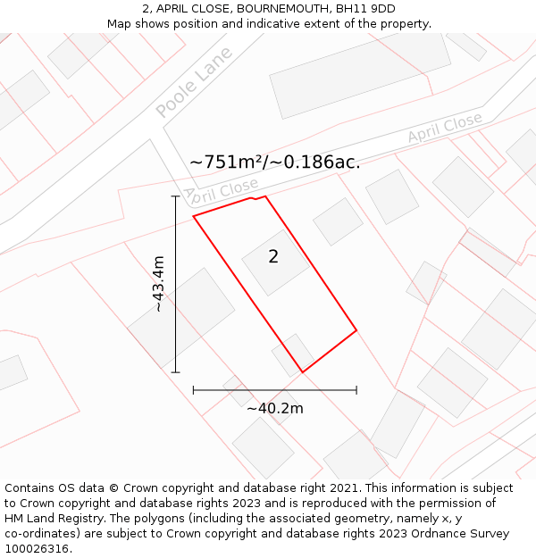 2, APRIL CLOSE, BOURNEMOUTH, BH11 9DD: Plot and title map