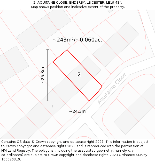 2, AQUITAINE CLOSE, ENDERBY, LEICESTER, LE19 4SN: Plot and title map