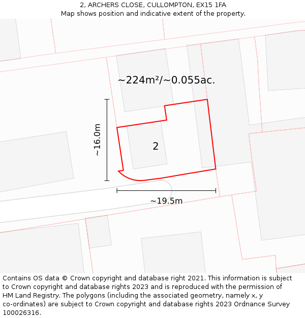 2, ARCHERS CLOSE, CULLOMPTON, EX15 1FA: Plot and title map