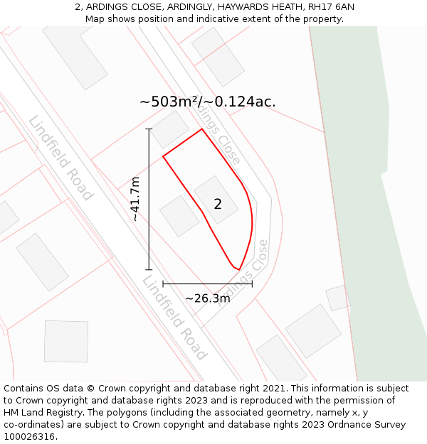 2, ARDINGS CLOSE, ARDINGLY, HAYWARDS HEATH, RH17 6AN: Plot and title map