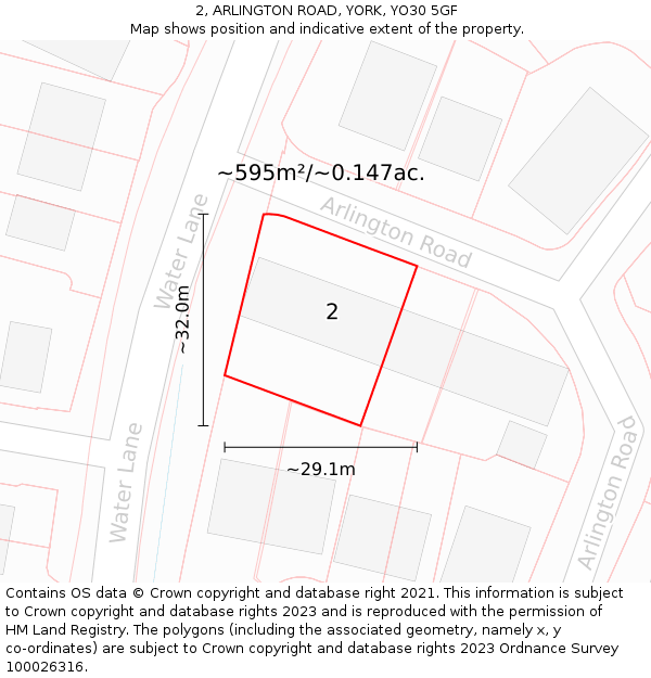 2, ARLINGTON ROAD, YORK, YO30 5GF: Plot and title map