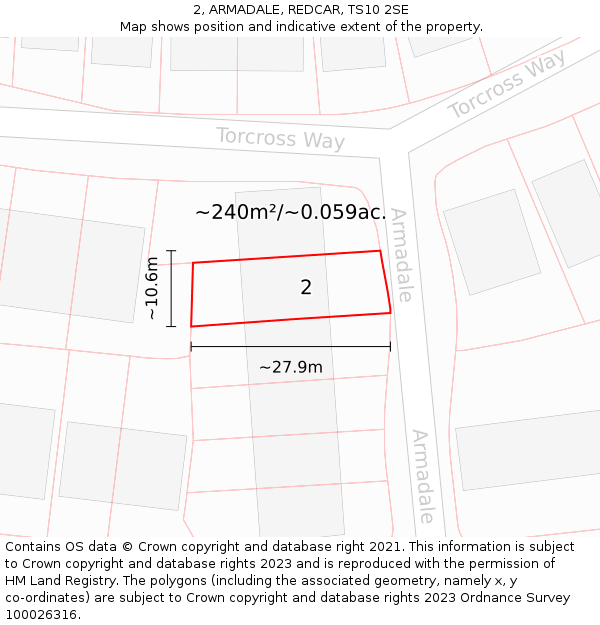 2, ARMADALE, REDCAR, TS10 2SE: Plot and title map