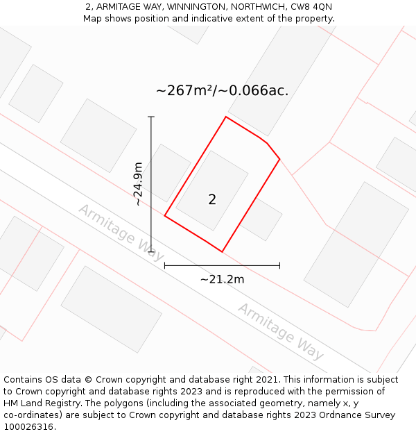 2, ARMITAGE WAY, WINNINGTON, NORTHWICH, CW8 4QN: Plot and title map