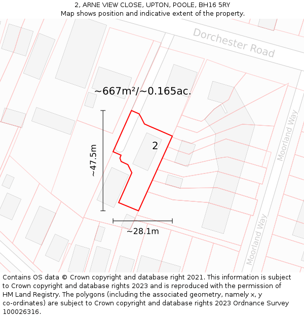 2, ARNE VIEW CLOSE, UPTON, POOLE, BH16 5RY: Plot and title map