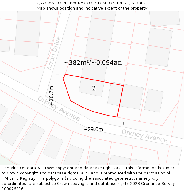 2, ARRAN DRIVE, PACKMOOR, STOKE-ON-TRENT, ST7 4UD: Plot and title map