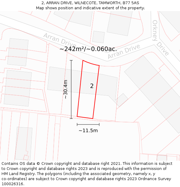 2, ARRAN DRIVE, WILNECOTE, TAMWORTH, B77 5AS: Plot and title map