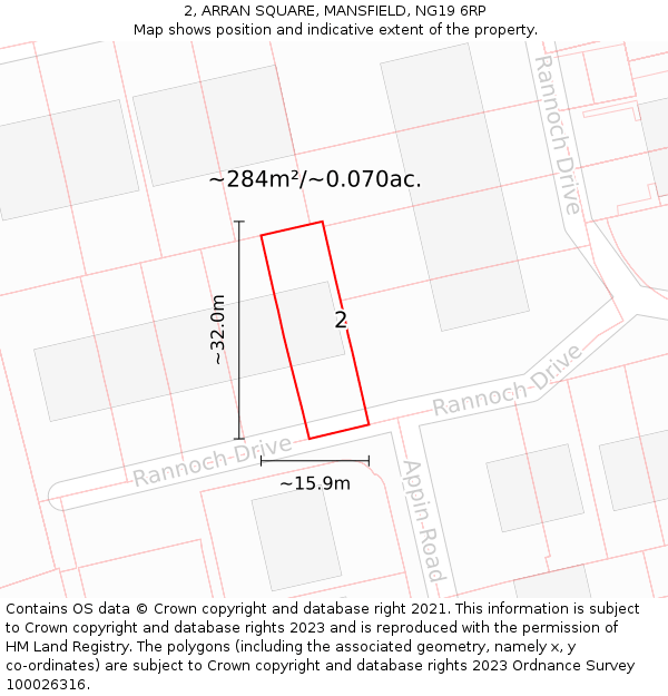 2, ARRAN SQUARE, MANSFIELD, NG19 6RP: Plot and title map