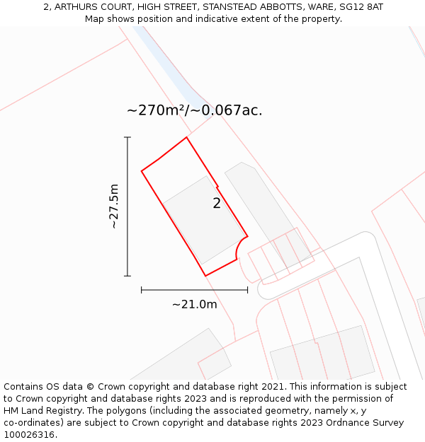 2, ARTHURS COURT, HIGH STREET, STANSTEAD ABBOTTS, WARE, SG12 8AT: Plot and title map