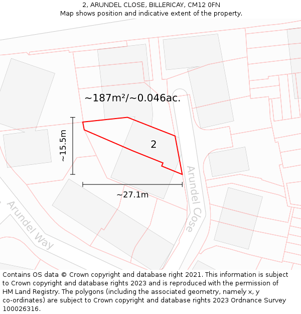 2, ARUNDEL CLOSE, BILLERICAY, CM12 0FN: Plot and title map