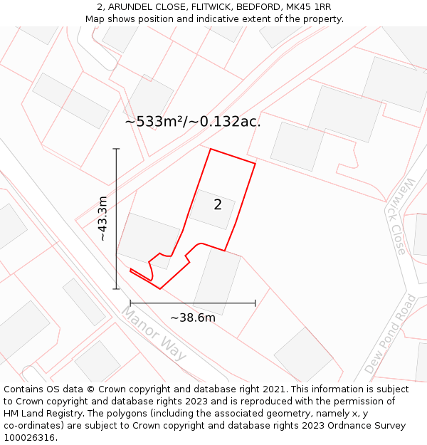 2, ARUNDEL CLOSE, FLITWICK, BEDFORD, MK45 1RR: Plot and title map