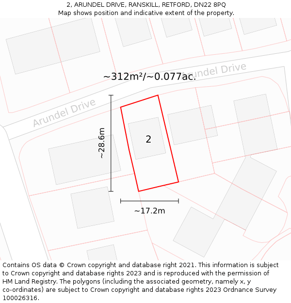 2, ARUNDEL DRIVE, RANSKILL, RETFORD, DN22 8PQ: Plot and title map