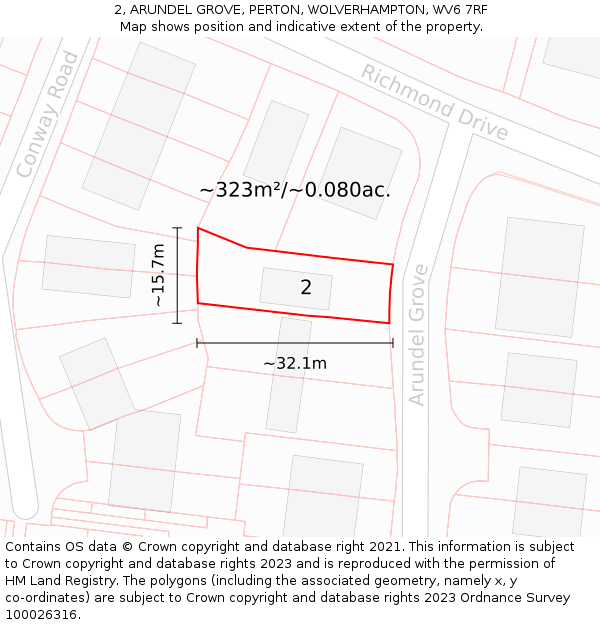 2, ARUNDEL GROVE, PERTON, WOLVERHAMPTON, WV6 7RF: Plot and title map