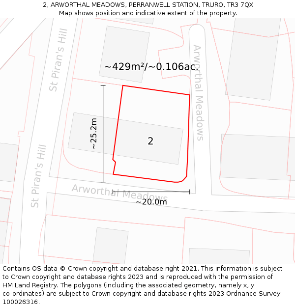 2, ARWORTHAL MEADOWS, PERRANWELL STATION, TRURO, TR3 7QX: Plot and title map