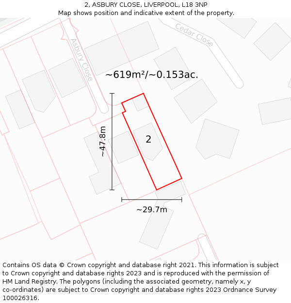 2, ASBURY CLOSE, LIVERPOOL, L18 3NP: Plot and title map